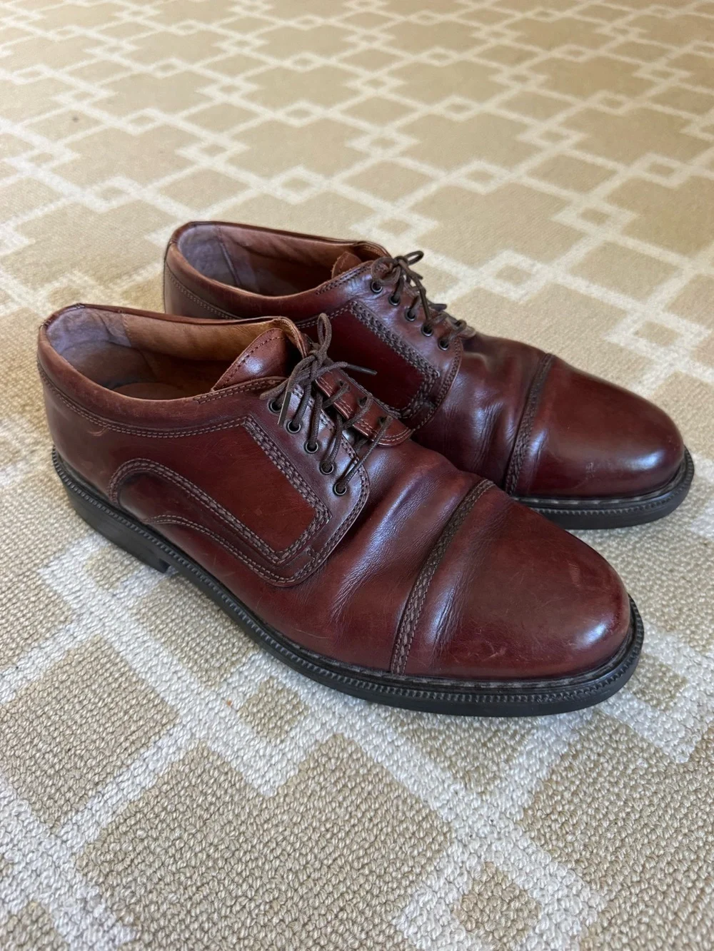 Johnston & Murphy Brown Leather Cap Toe Oxford Dress Shoes Made in Italy 10